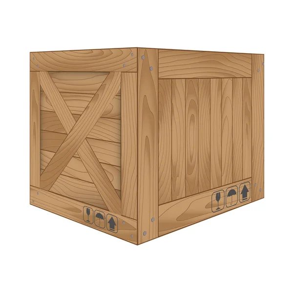 Vector de caja de madera marrón sobre blanco — Vector de stock