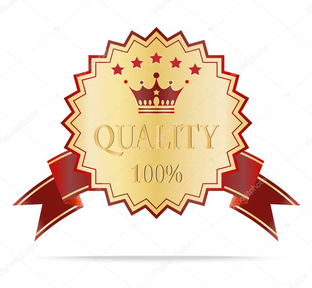 Luxury Gold and red ribbon quality guarantee shields label