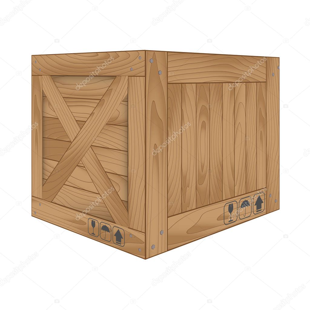 Vector of brown wooden box on white