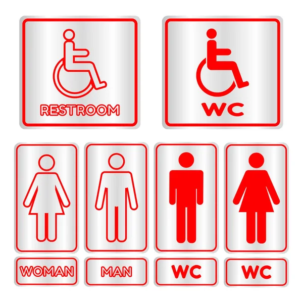 Red square restroom  Sign set with text — Stock Vector