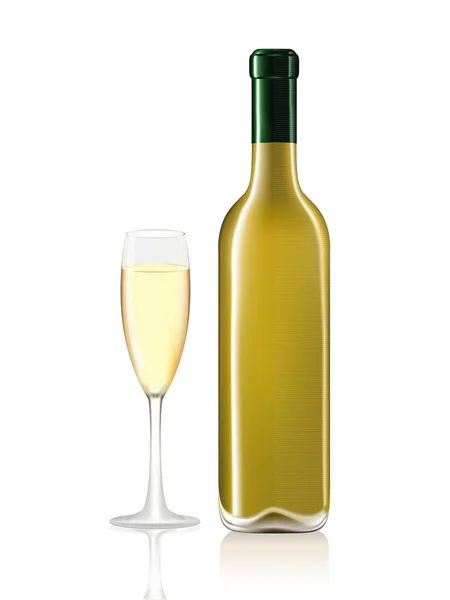 Botella de vino y copa de vino blanco — Vector de stock