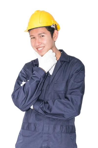 Jovem trabalhador de pé sobre branco — Fotografia de Stock