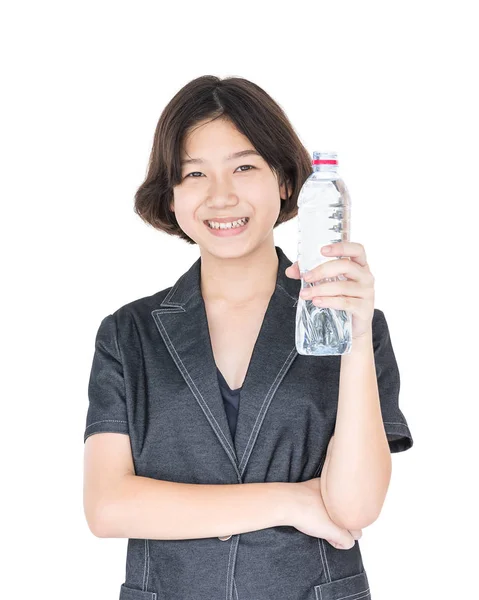 Ázsiai nő hold palackozott víz-fehér — Stock Fotó