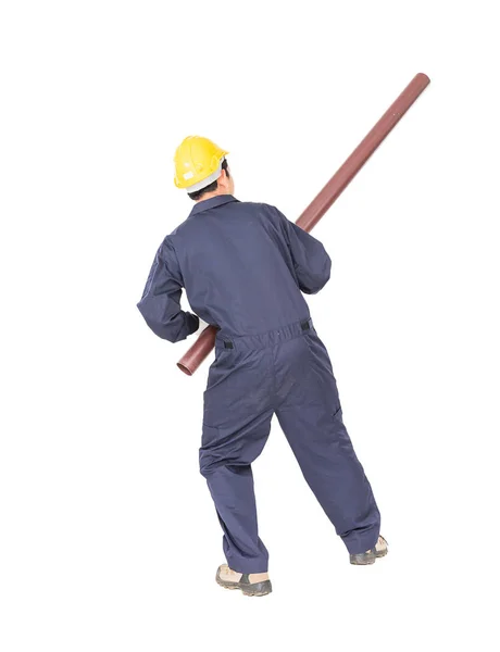 Young plumber  holding pvc pipe — Stock Photo, Image