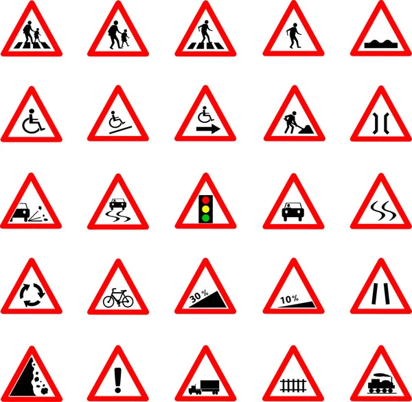Conjunto de señales de tráfico y carretera triangular — Foto de Stock