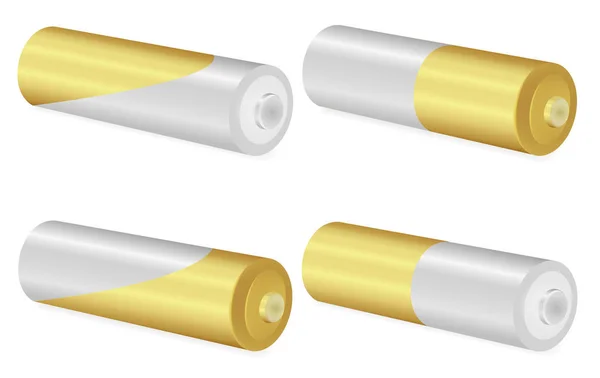 Oro e batterie AA metalliche su sfondo bianco — Vettoriale Stock