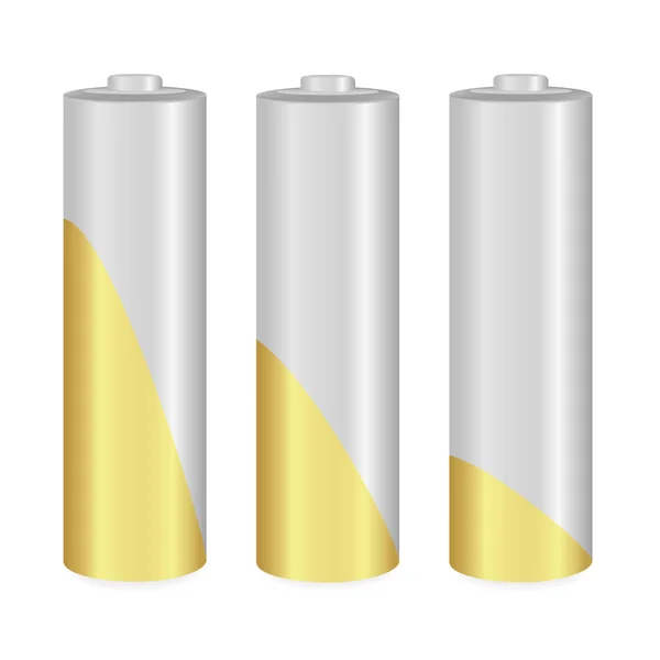 Baterías AA de oro y metálicas sobre fondo blanco — Archivo Imágenes Vectoriales