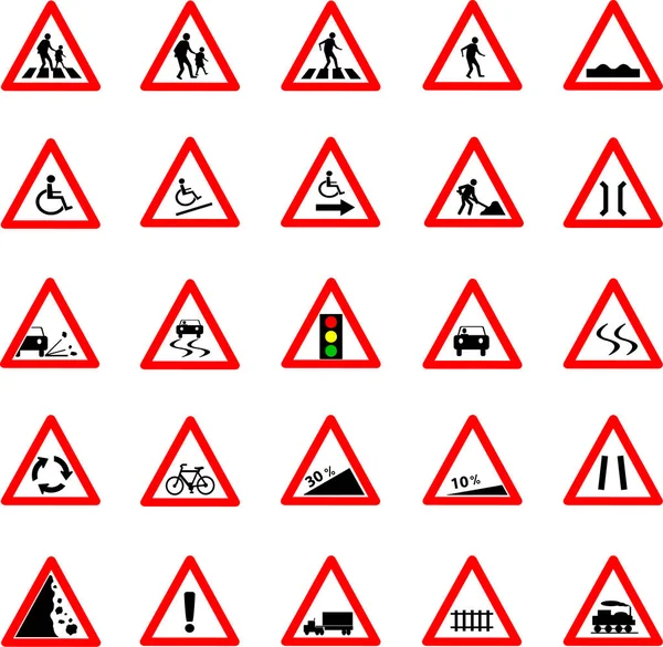Triângulo de tráfego e conjunto de sinalização rodoviária —  Vetores de Stock