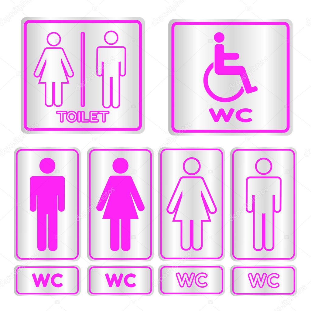 Pink square restroom  Sign set with text