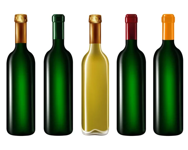 Şarap şişeleri sıraya dizildi — Stok Vektör