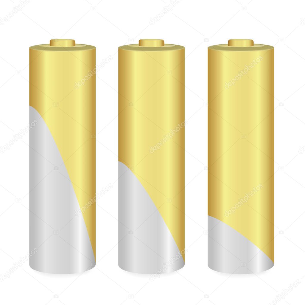 Gold and Metallic AA batteries over white background
