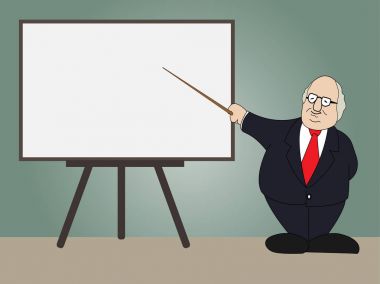 Profesör sunu beyaz tahta üzerinde
