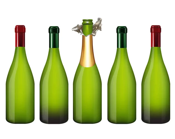 香槟酒瓶，白色隔离 — 图库矢量图片