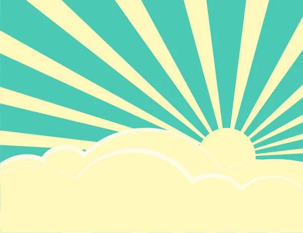 De stralen van de zon met retro kleur achter de wolken — Stockvector