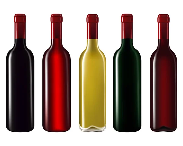 Şarap şişeleri sıraya dizildi — Stok Vektör
