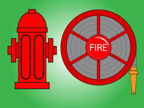 Carretel de mangueira de fogo e hidrante de fogo — Vetor de Stock