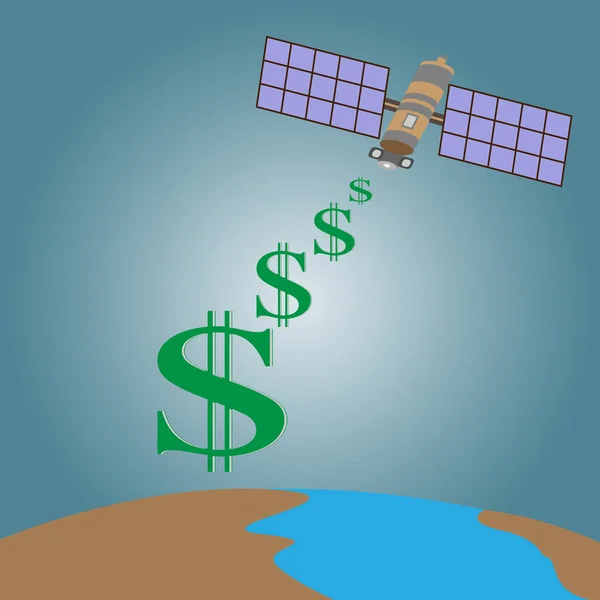 Satellite trasmettere il segnale dallo spazio alla terra — Vettoriale Stock