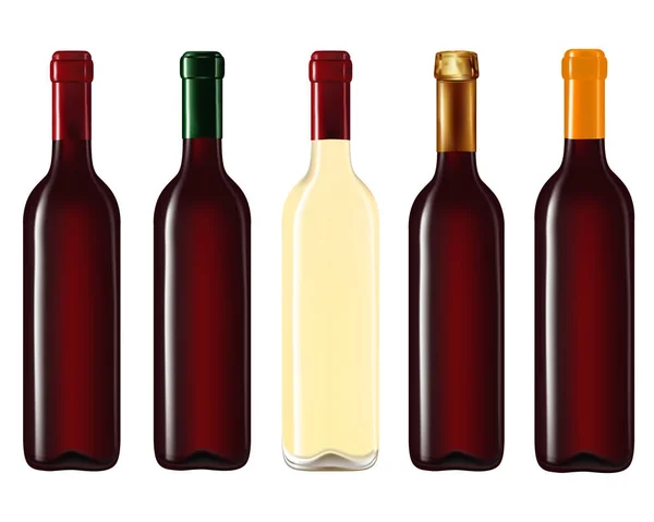 Botellas de vino en fila — Vector de stock