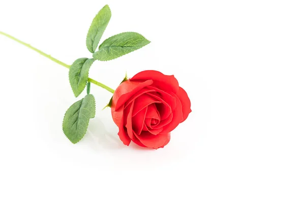 Single Red plastic fake roses on white Stock Photo