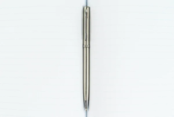 Üres notebook napló ezüst tollal — Stock Fotó