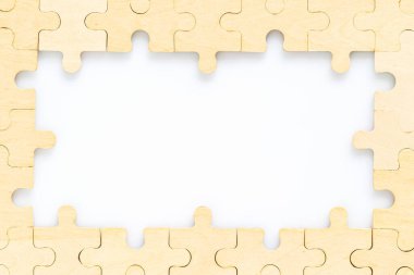 Beyaz arka planda tahta yapboz parçaları, iş konsepti