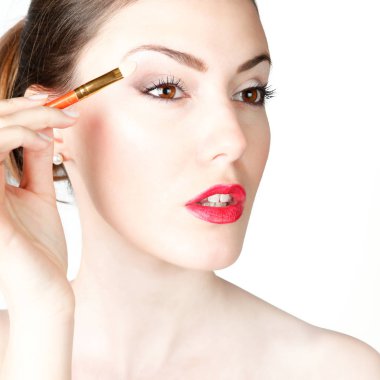 Orkide Çiçekler Güzellik modeli kadın yüzü mükemmel Skinprofessional makyaj ile güzel kız