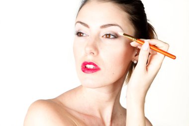 Orkide Çiçekler Güzellik modeli kadın yüzü mükemmel Skinprofessional makyaj ile güzel kız