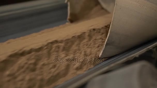 Industria. Vista de movimientos de arena en la cinta transportadora — Vídeo de stock