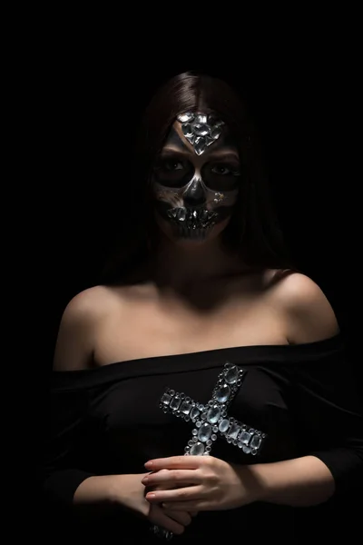 Image of glamorous Sugar skull girl with cross — Stock Photo, Image