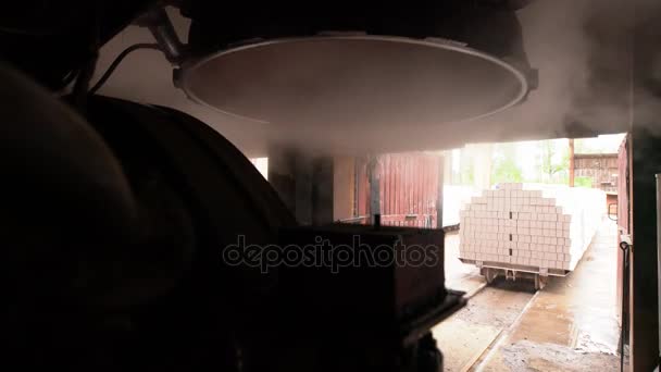 Ziegelei. Blick auf Dampf aus dem Trocknungsapparat — Stockvideo