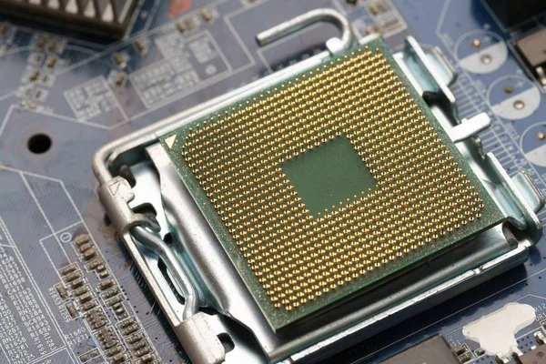 Компьютерное оборудование, материнская плата с микропроцессором — стоковое фото