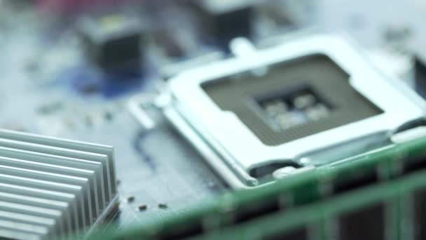Processor on motherboard view — Stock Video