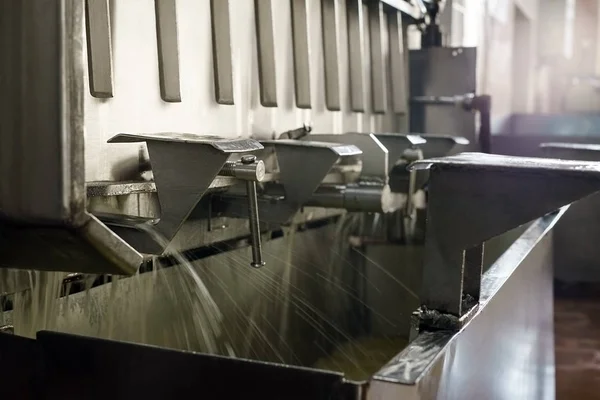 Washing of containers at milk production line — Stock Photo, Image