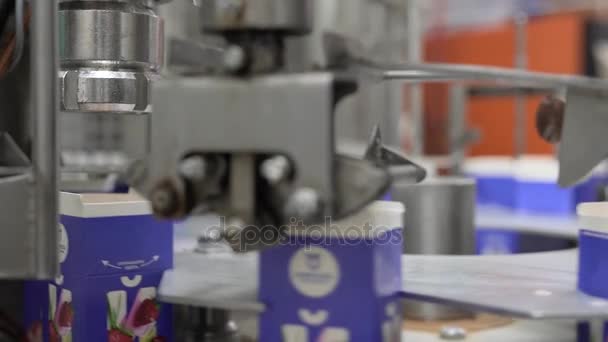 Dispositivo de embalagem na fábrica de laticínios — Vídeo de Stock