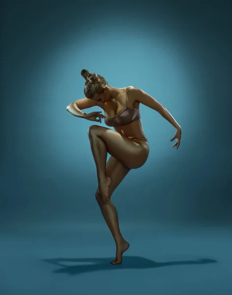Женщина с золотой кожей танцует в студии — стоковое фото