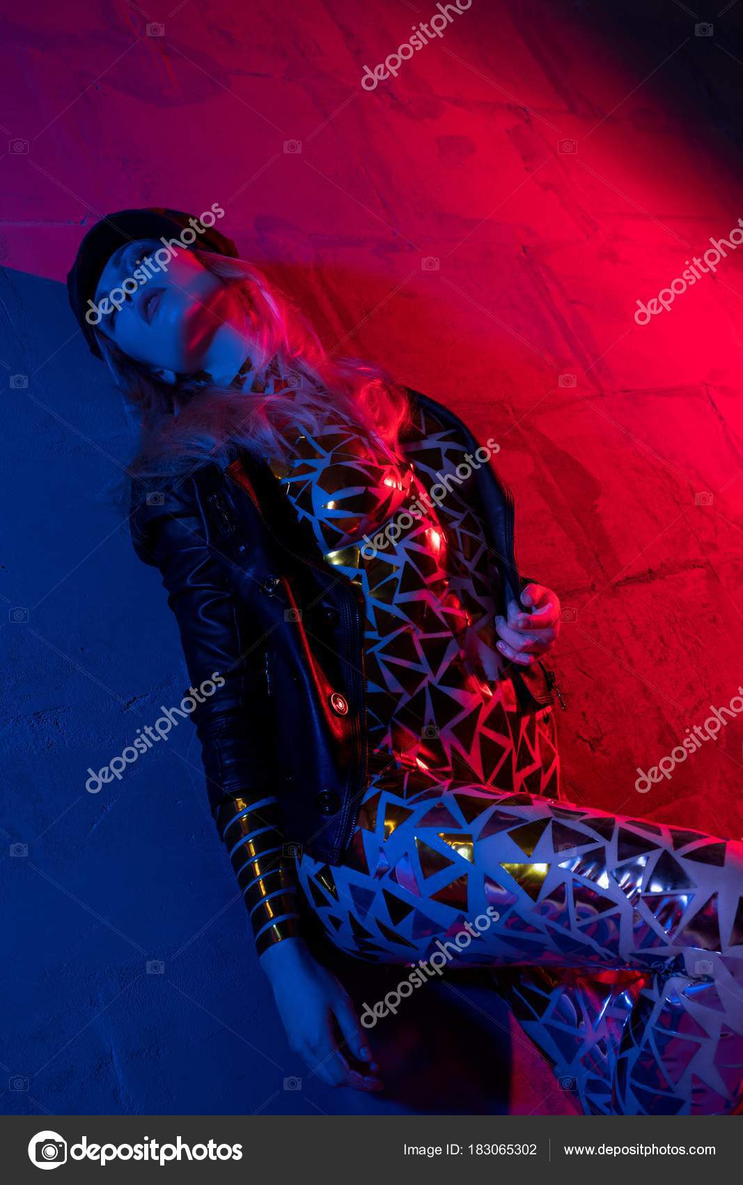 Sexy blonde with body art wearing only a jacket — Stock Photo © Wisky  183065302