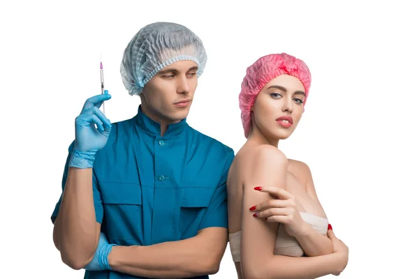 Plastic surgeon with his beautiful patient shot — Stock Photo, Image