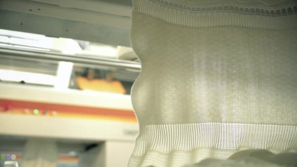 Produced knitted fabric view at a knitting shop — Stock Video