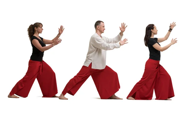 Gente haciendo yoga ver aislado blanco — Foto de Stock