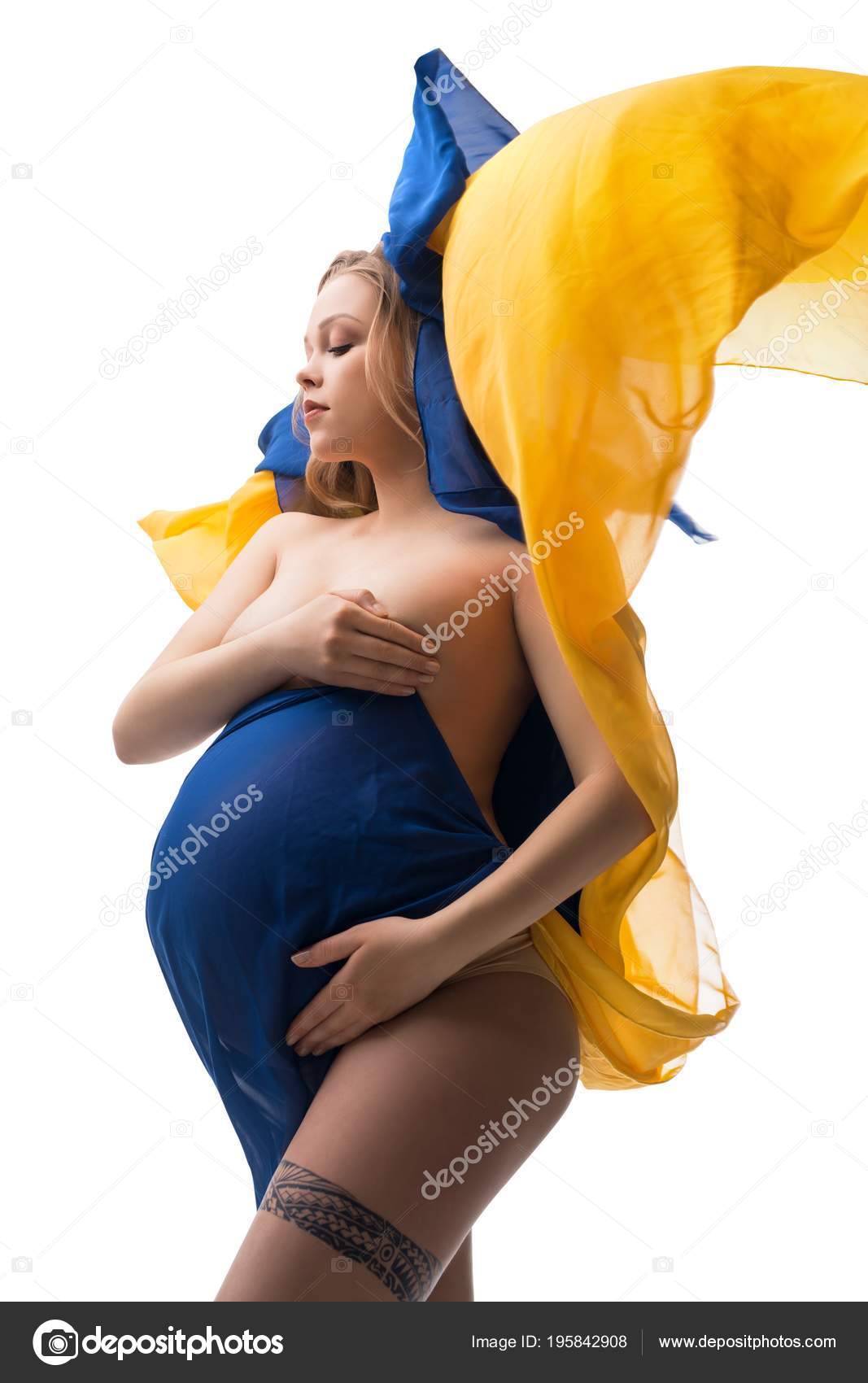 Blue Pregnant Lady Naked - Young pregnant girl shot naked in color cloth â€” Stock Photo ...