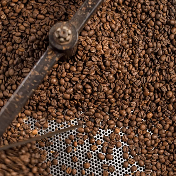 Mixing machine of coffee bean roaster at work — Stock Photo, Image