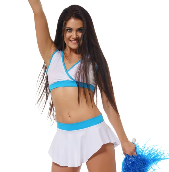 Cheer leader with pompons posing on white — Stock Photo, Image