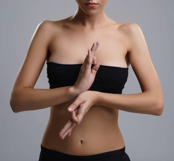 Portrait of beautiful slim girl engaged in yoga — Stock Photo, Image