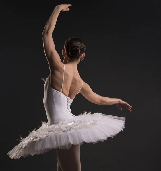Beautiful ballerina dancing gracefully rearview — Stock Photo, Image