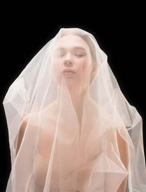 Young girl in bra and white veil cropped shot