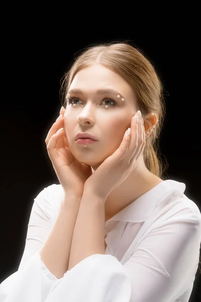 Young woman in white shirt cropped shot — Stock Photo, Image