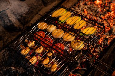 Vegetables being prepaired open air view