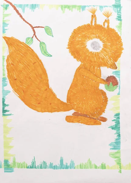 Children drawing of squirrel view