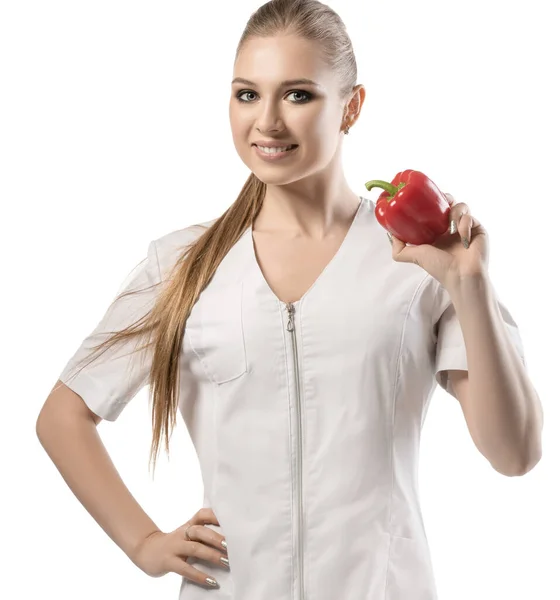 Nutritionist in white uniform isolated shot — Stock Photo, Image