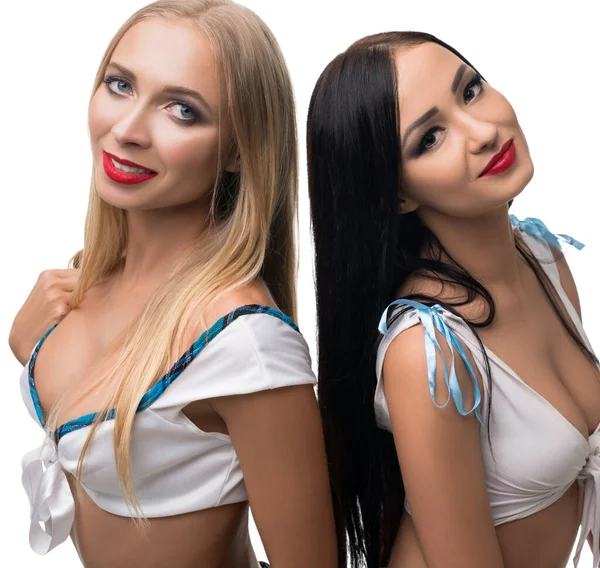 Meninas sexy bonitas em sutiãs brancos tiro isolado — Fotografia de Stock
